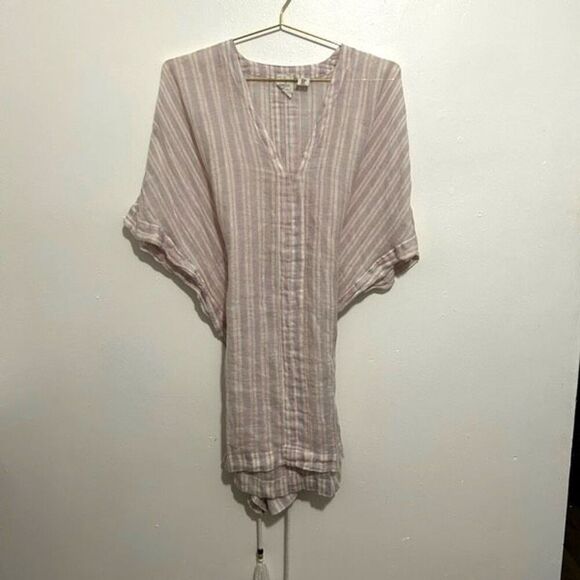 Joie Beach Linen Pink Pastel Swimsuit Coverup Size M Rope Waist Batwing Striped - Picture 1 of 10